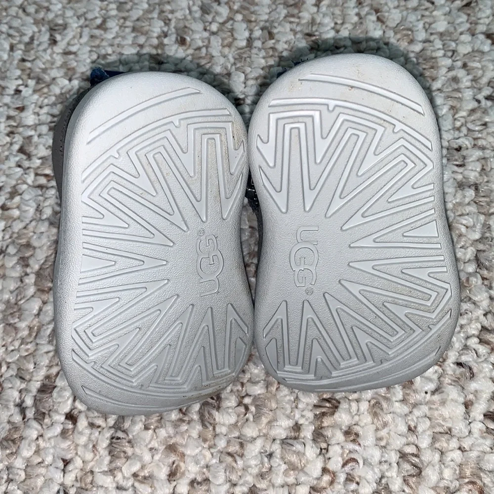 UGG Baby Walker Suede Ankle Boots in Gray with Navy Accents